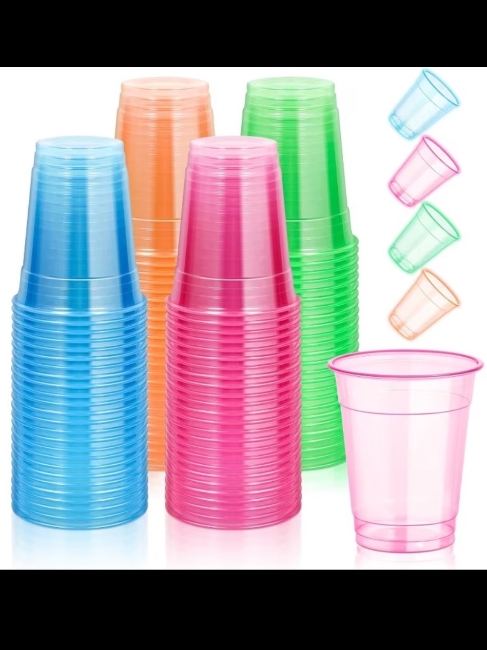 Plastic Neon 12oz Party Cups Blacklight Glow-in-the-Dark UV Pink Blue Green 100x